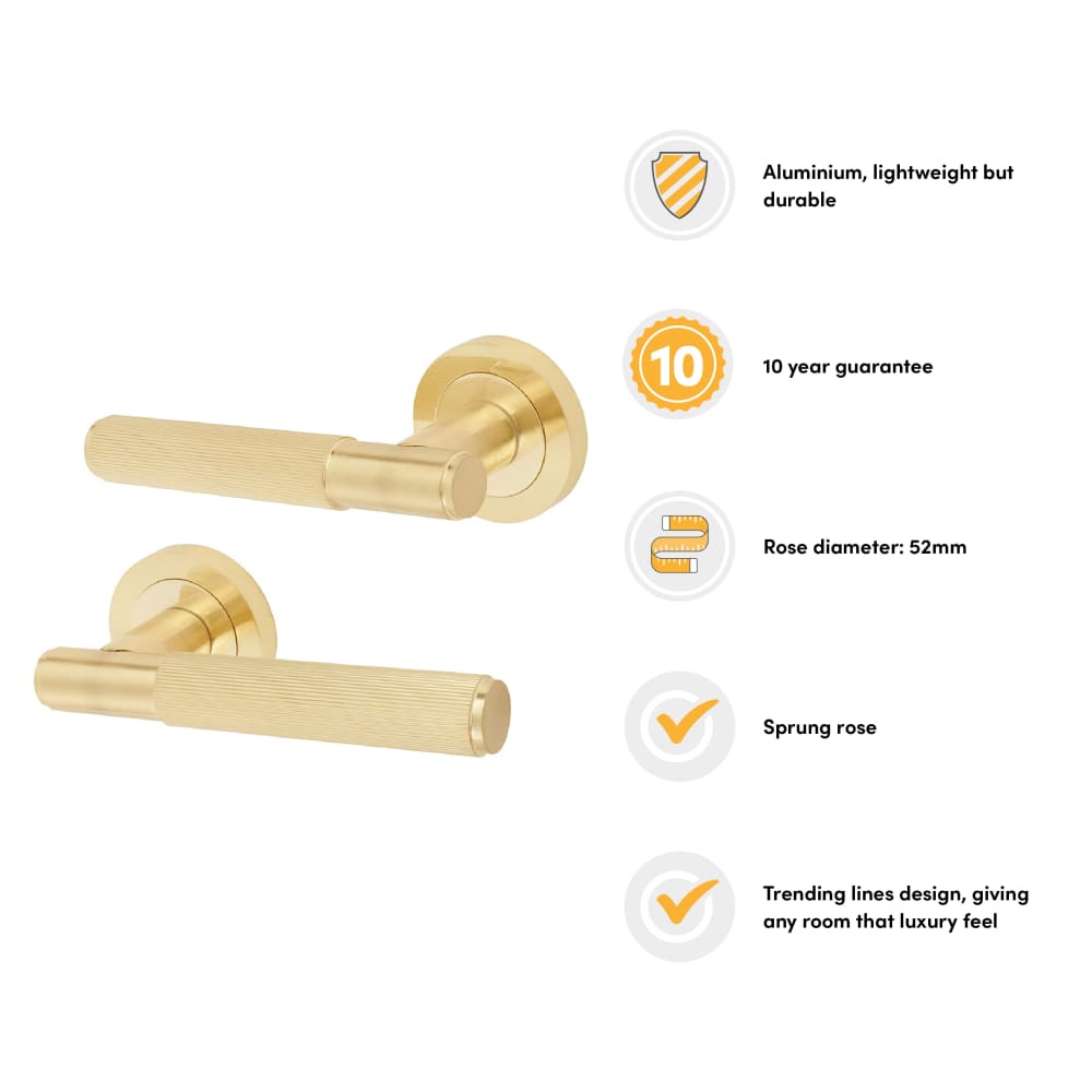 Altro Nova Lines Door Handle on Rose - Satin Brass