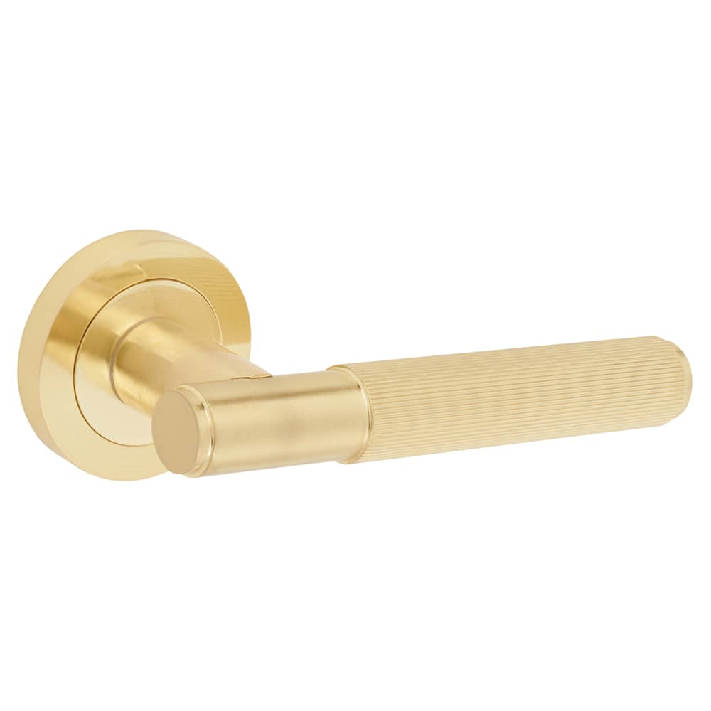 Altro Nova Lines Door Handle on Rose - Satin Brass