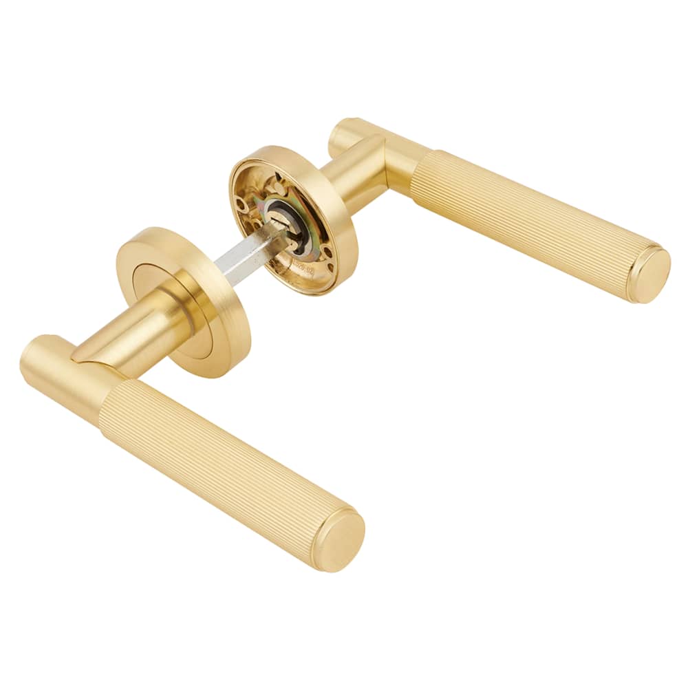 Altro Nova Lines Door Handle on Rose - Satin Brass