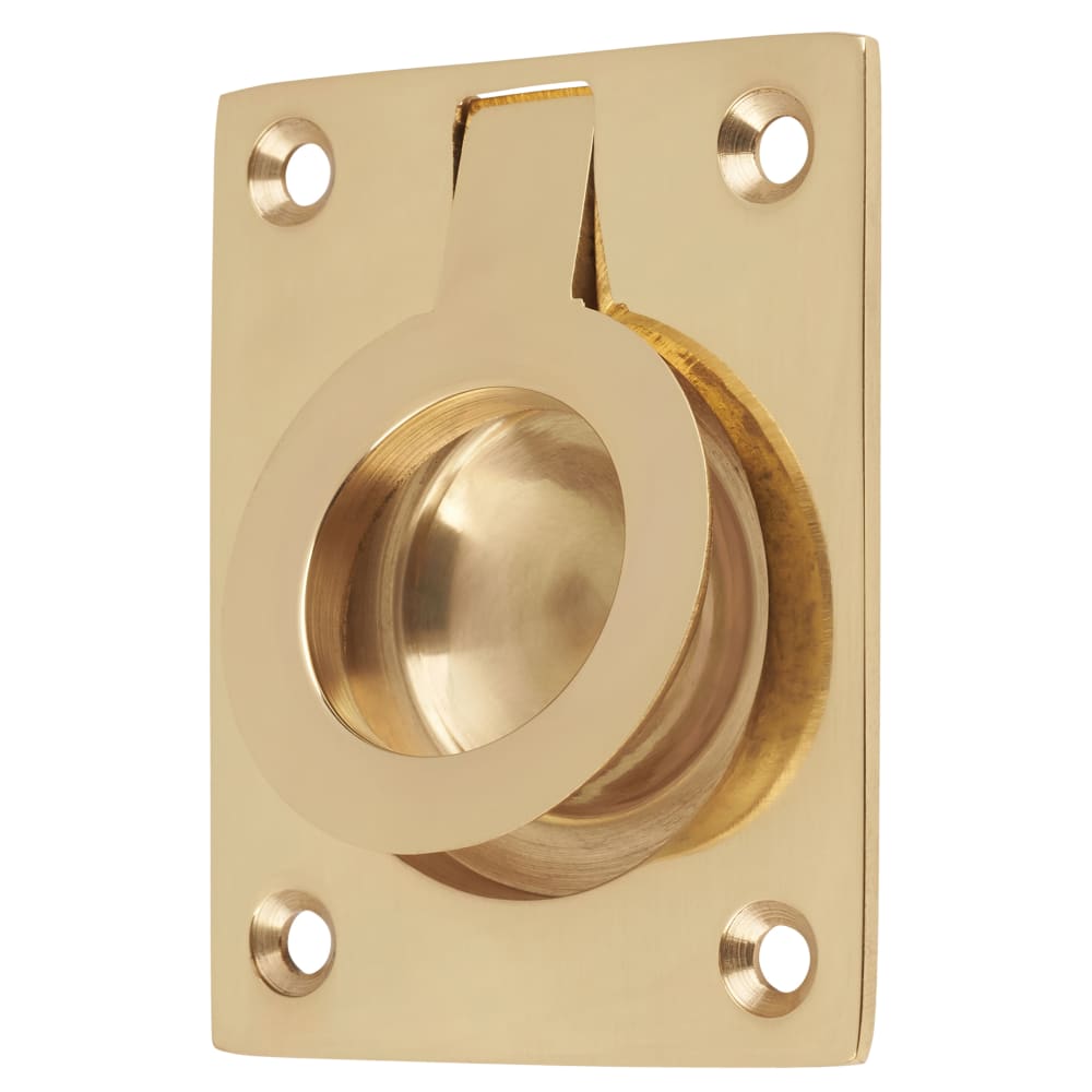 Altro Rectangular Flush Ring Cabinet Pull Handle - 63 x 50mm - Polished Brass