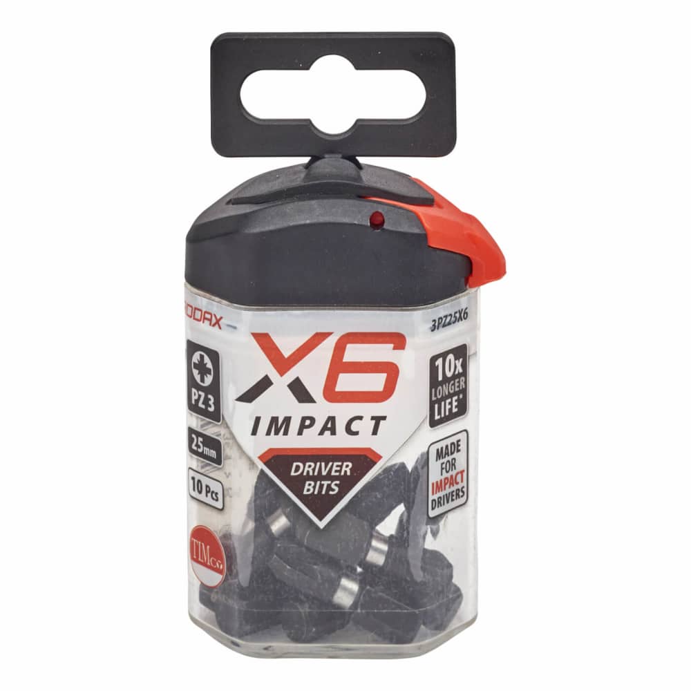 TIMCO X6 Impact Driver Bits - Pozi - PZ3 - 25mm Length - Pack of 10