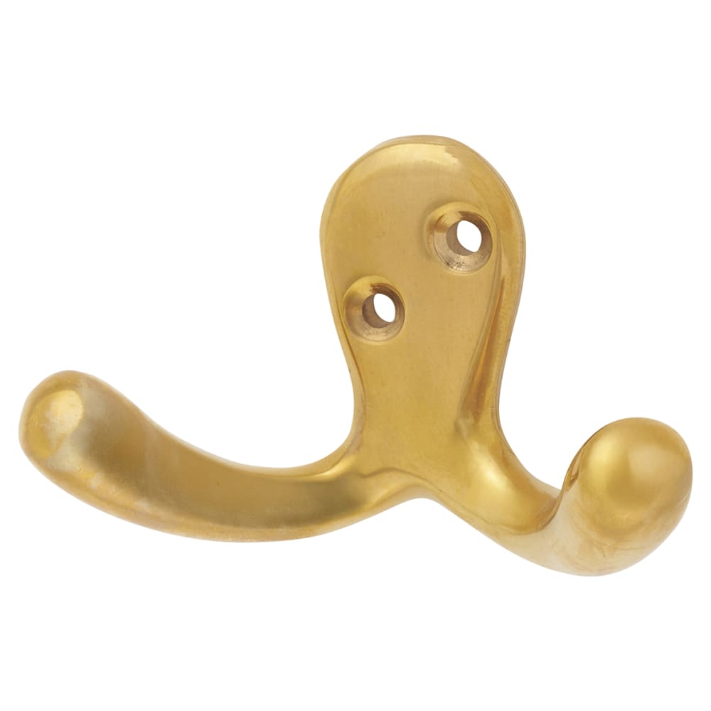 Alexander & Wilks Victorian Double Coat Hook - 30 x 24mm - Polished Unlacquered Brass