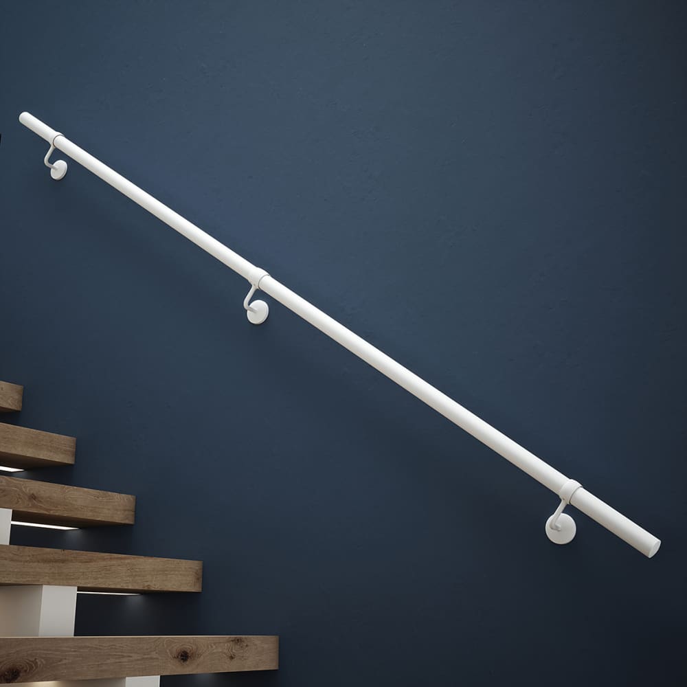 Rothley 40mm Handrail Banister Staircase Rail Support Kit - 3600mm Length - Matt White