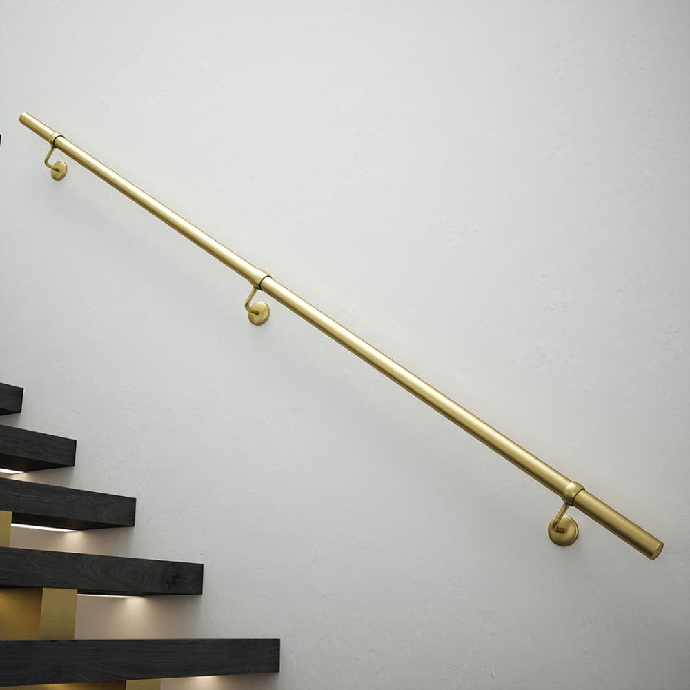 Rothley 40mm Handrail Banister Staircase Rail Support Kit - 3600mm Length - Satin Brass