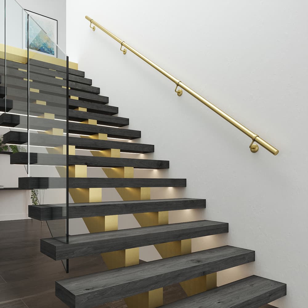 Rothley 40mm Handrail Banister Staircase Rail Support Kit - 3600mm Length - Satin Brass