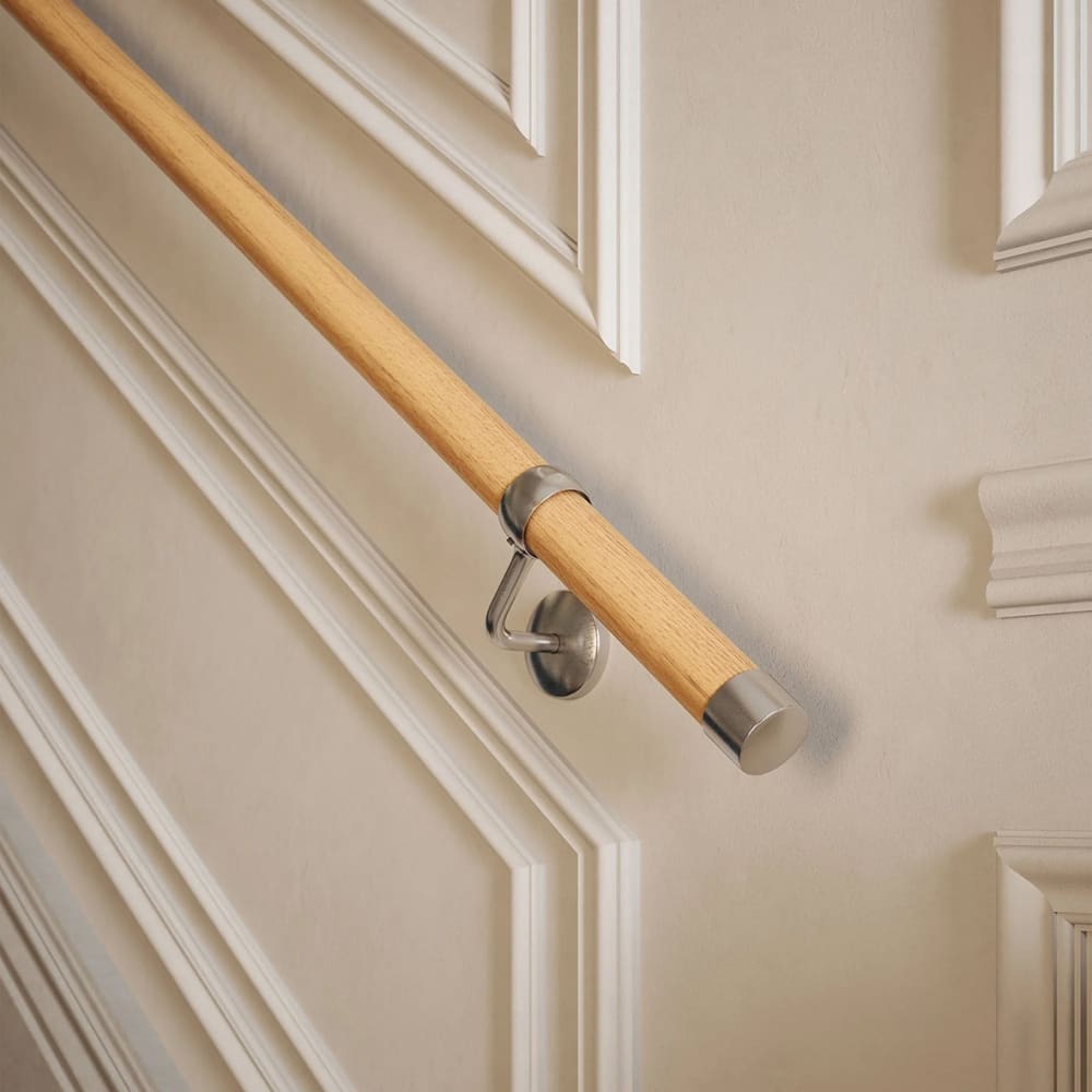 Rothley 40mm Wooden Handrail Banister Staircase Rail Support Kit - 3600mm Length - Oak Wood