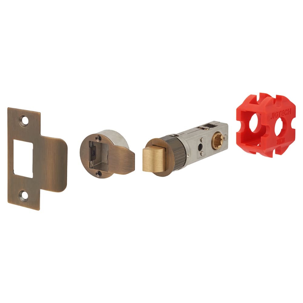 Jigtech Tactil Latch Door Handle on Rose Kit - Passage - Matt Antique Brass
