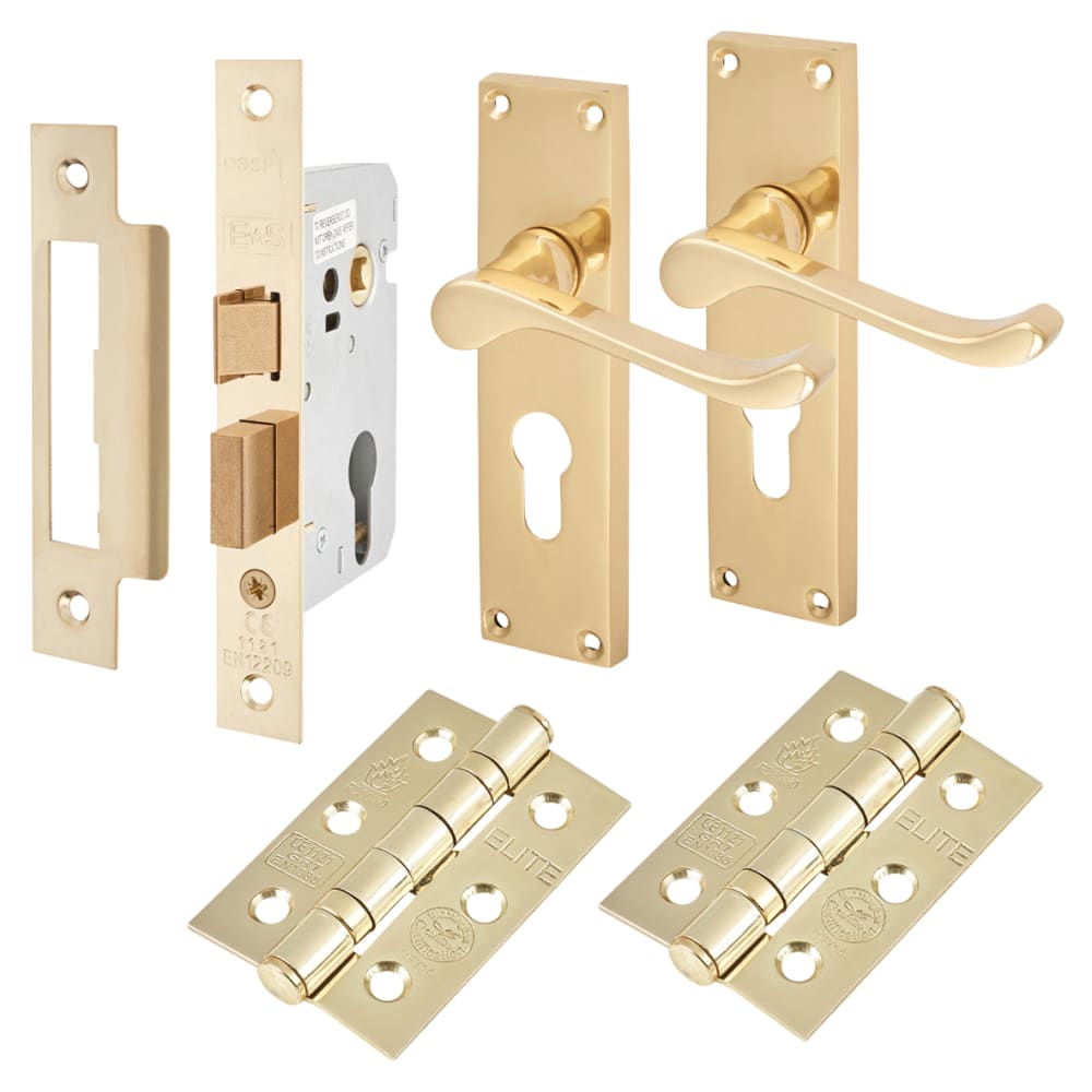 Touchpoint Victorian Scroll Euro Lock Door Handle Kit - Polished Brass