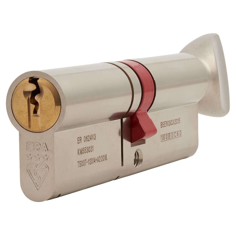 ERA 3 Star 6 Pin 95mm Euro Thumbturn Cylinder - 45mm Turn + 50mm - Satin Nickel/ Satin Brass