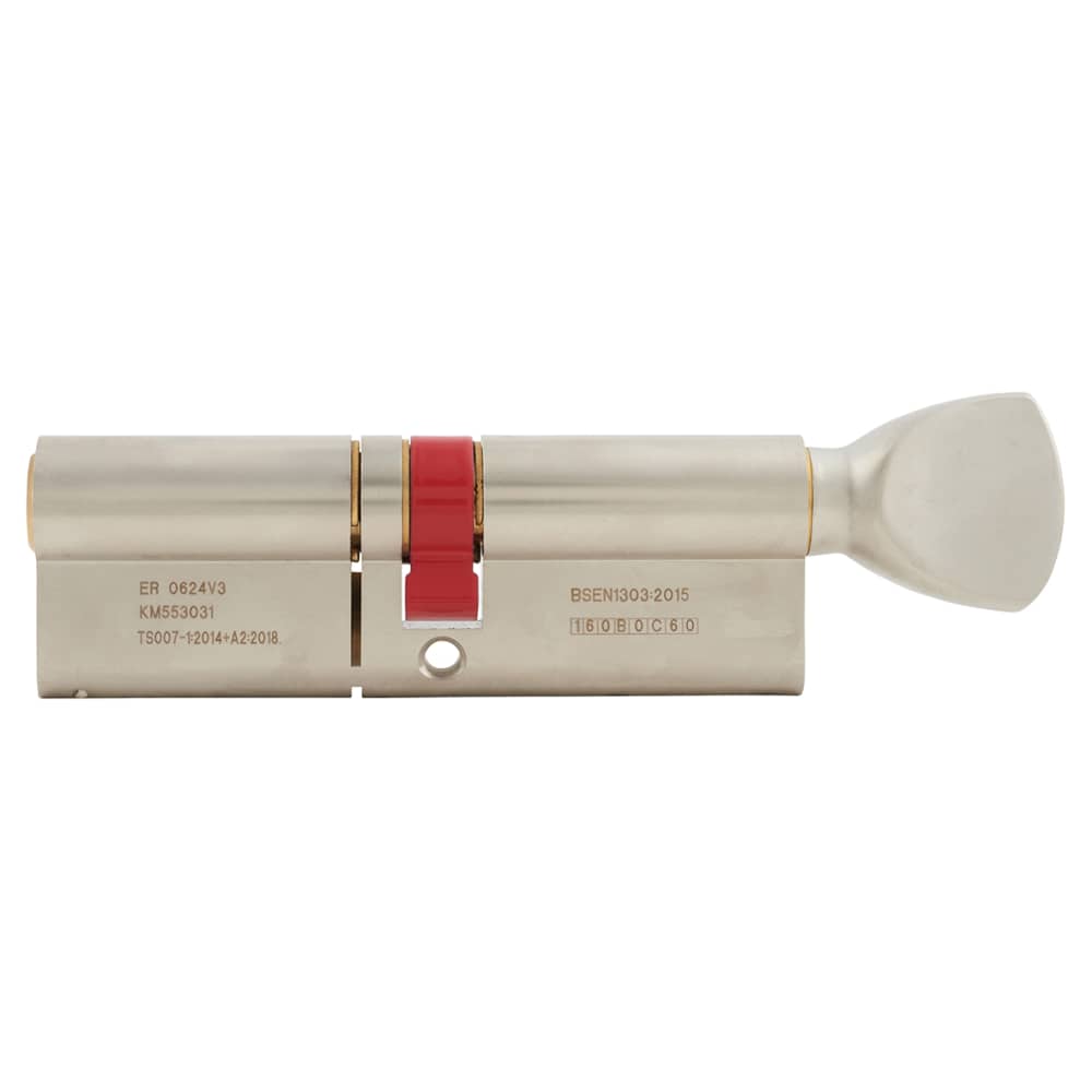 ERA 3 Star 6 Pin 95mm Euro Thumbturn Cylinder - 45mm Turn + 50mm - Satin Nickel/ Satin Brass