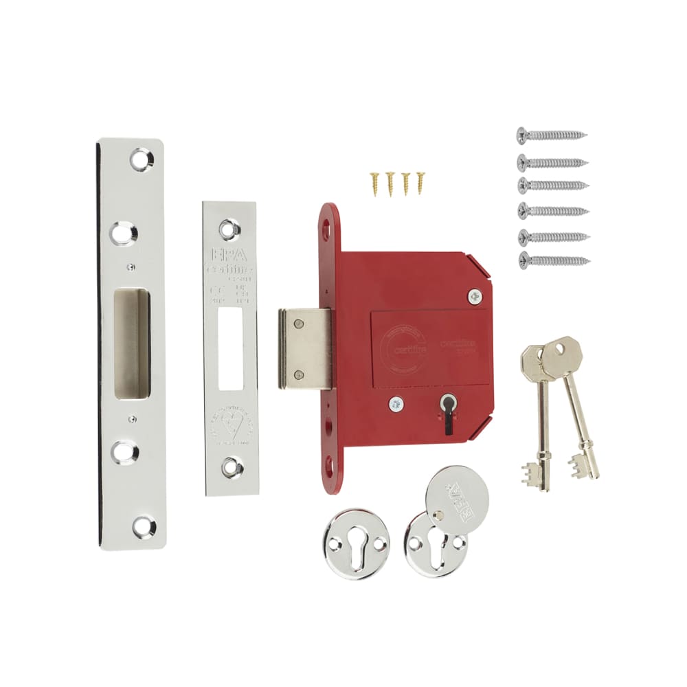 ERA Fortress BS3621:2017 5 Lever Deadlock - 79mm Case - 56mm Backset - Polished Chrome