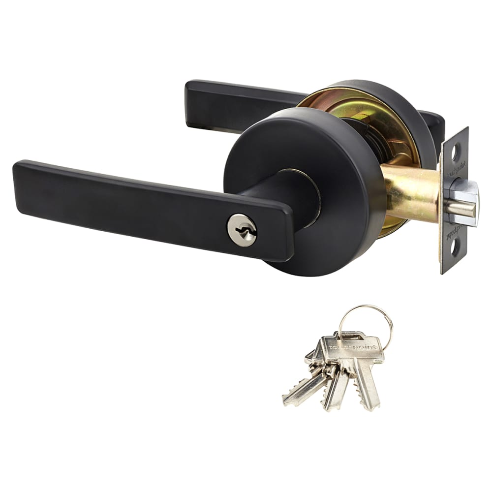 Altro Straight Hotel Door Handle on Rose Set - Entrance - Matt Black 
