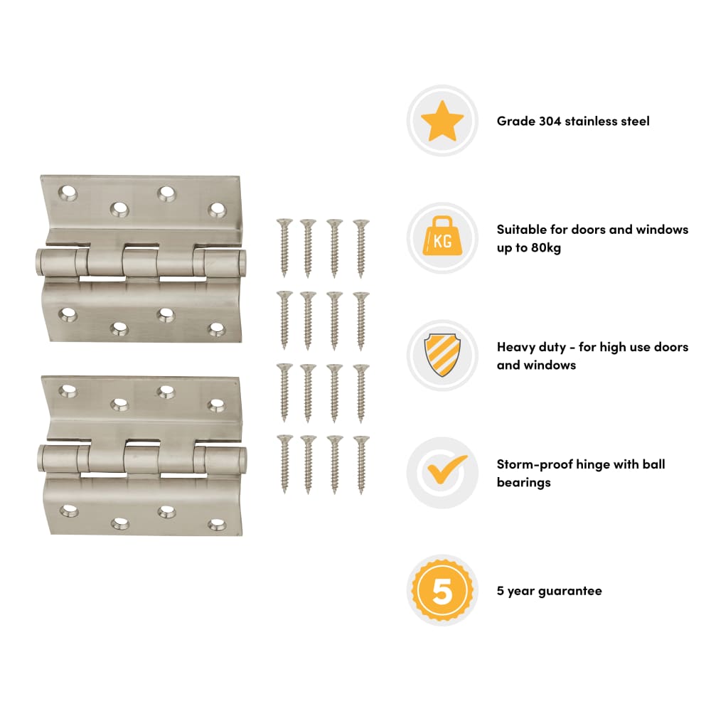 Rebated Storm Proof Casement Window/Door Hinge - 100 x 3mm - Stainless Steel - Pair