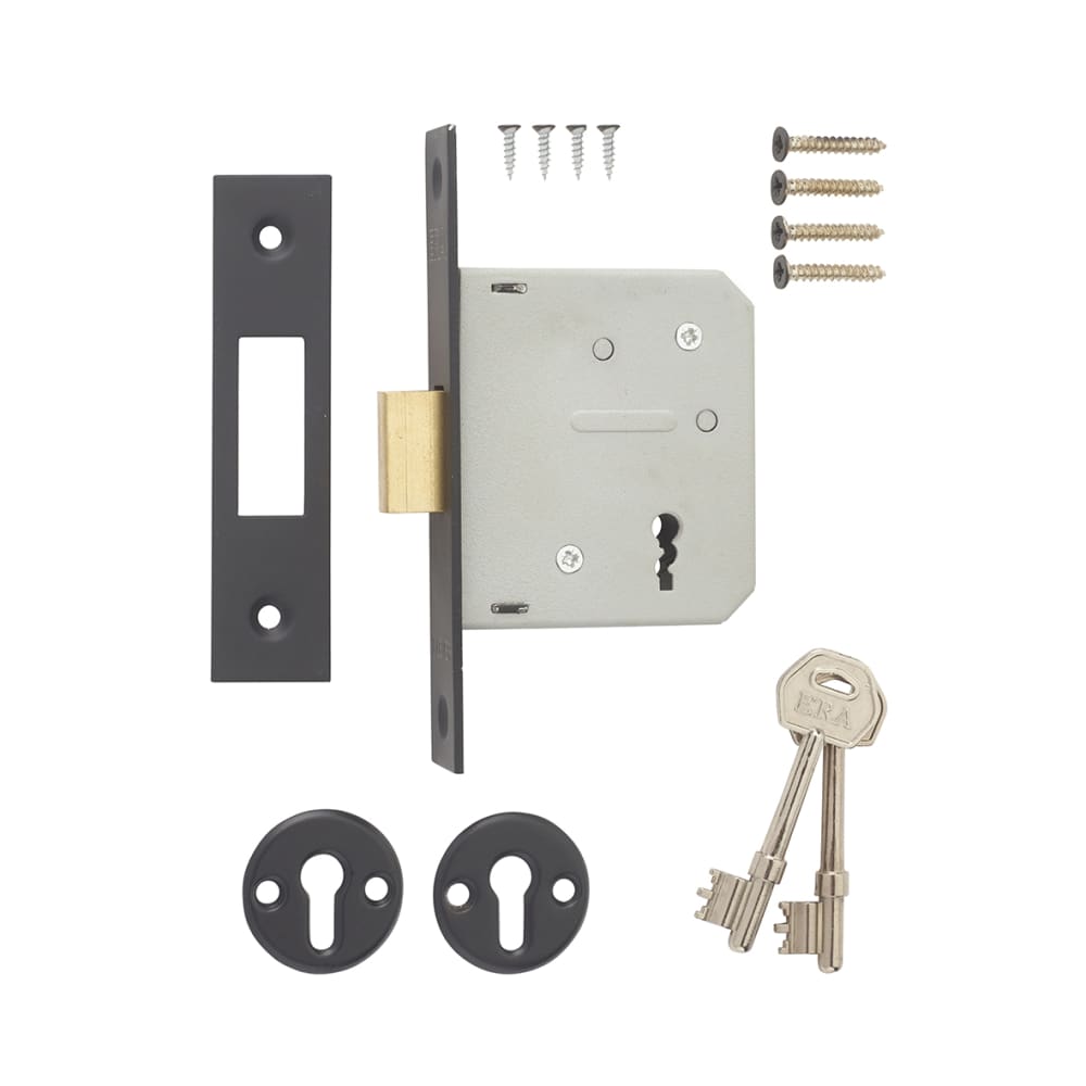 ERA 3 Lever Deadlock - 64mm Case - 44mm Backset - Matt Black