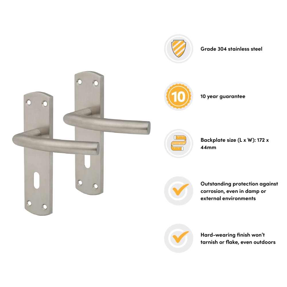 Altro Arched Lock Door Handle - Keyhole - 172 x 44mm - Satin Stainless Steel