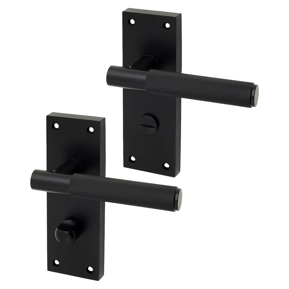 Altro Remi Knurled Bathroom Door Handle - 155 x 55mm - Matt Black ...