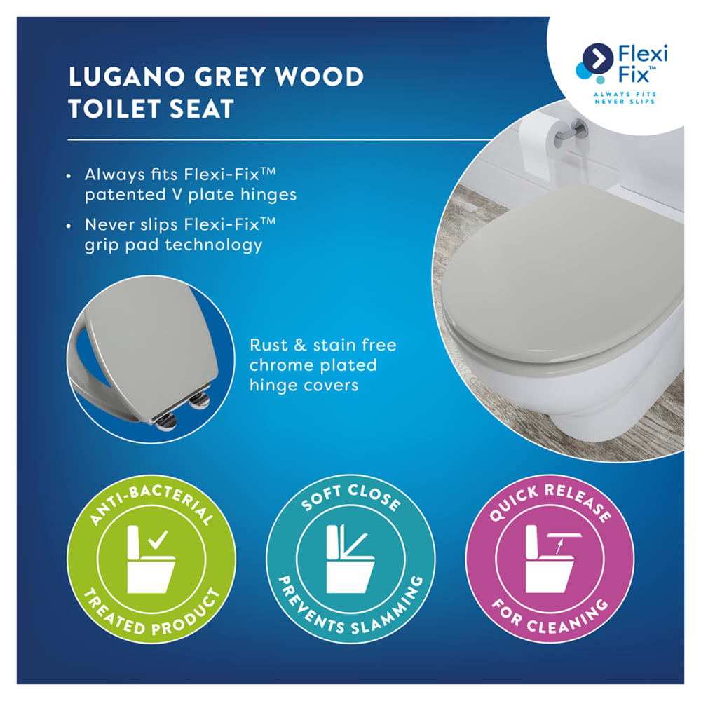 Croydex Ontario Flexi Fix Soft Close Wooden Toilet Seat Flexi | INDIA