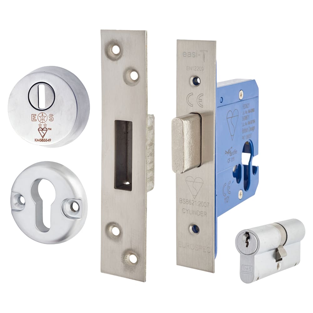 Hampstead BS3621 Euro Deadlock & Double Cylinder - 65mm Case - 44mm Backset - Satin Stainless Steel