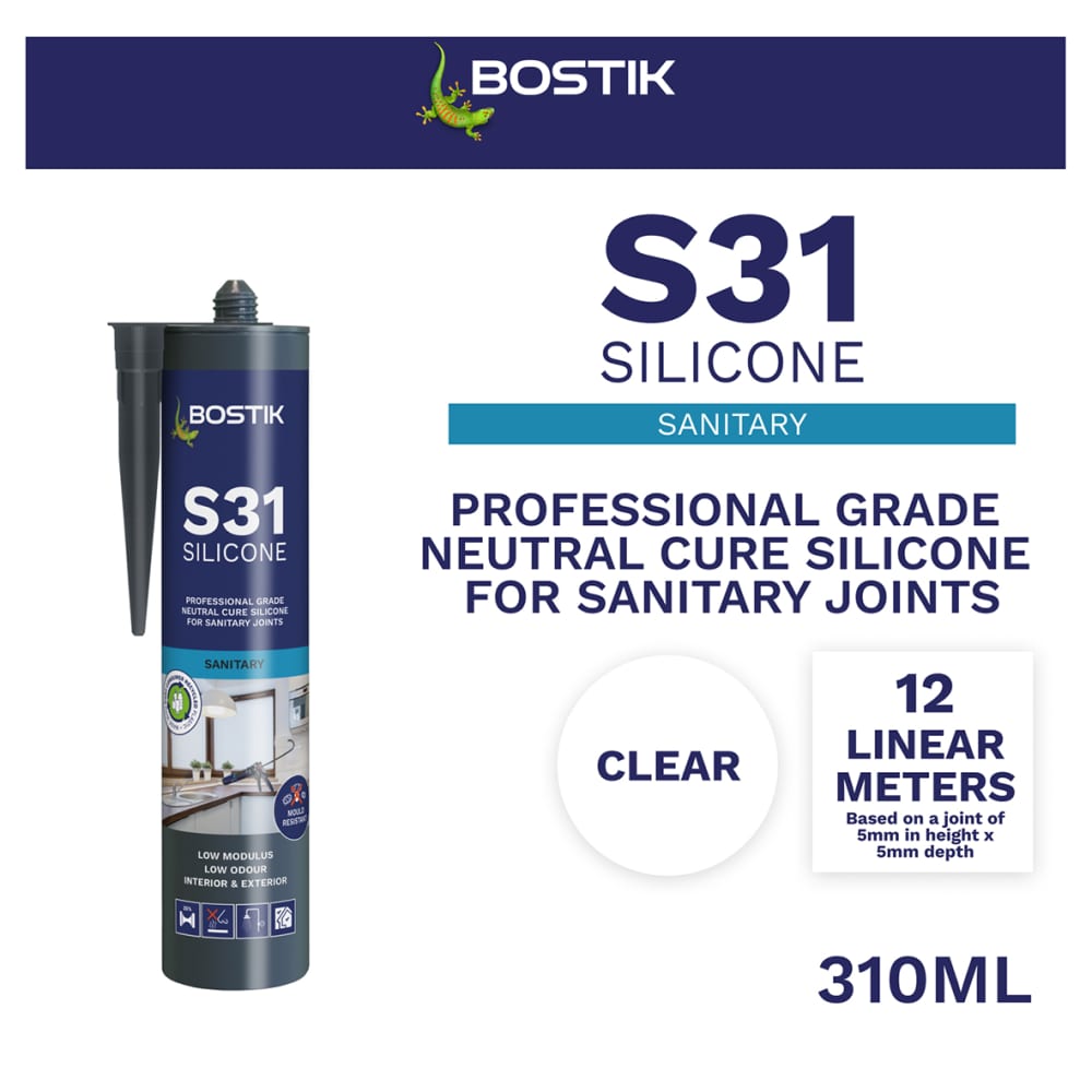 S31 Bostik S31 Neutral Sanitary Sealant - 310ml - Clear | IronmongeryDirect ...