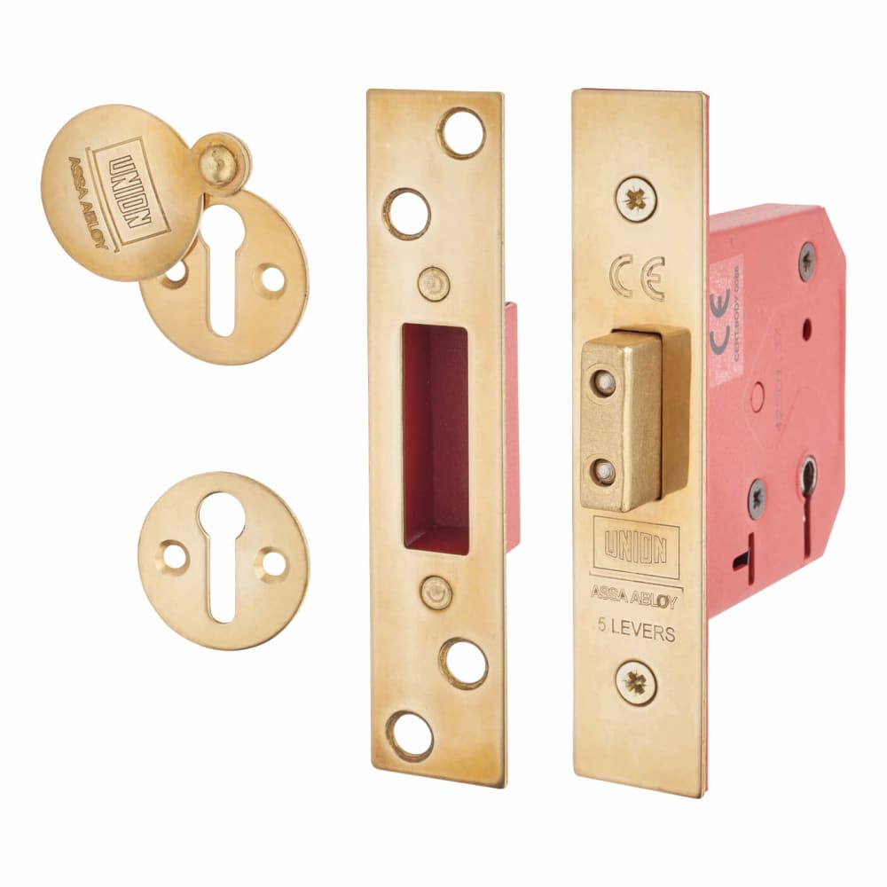 UNION 2101 5 Lever Deadlock - Keyed Alike Number KA1 - 77mm Case - 57mm Backset - Polished Brass