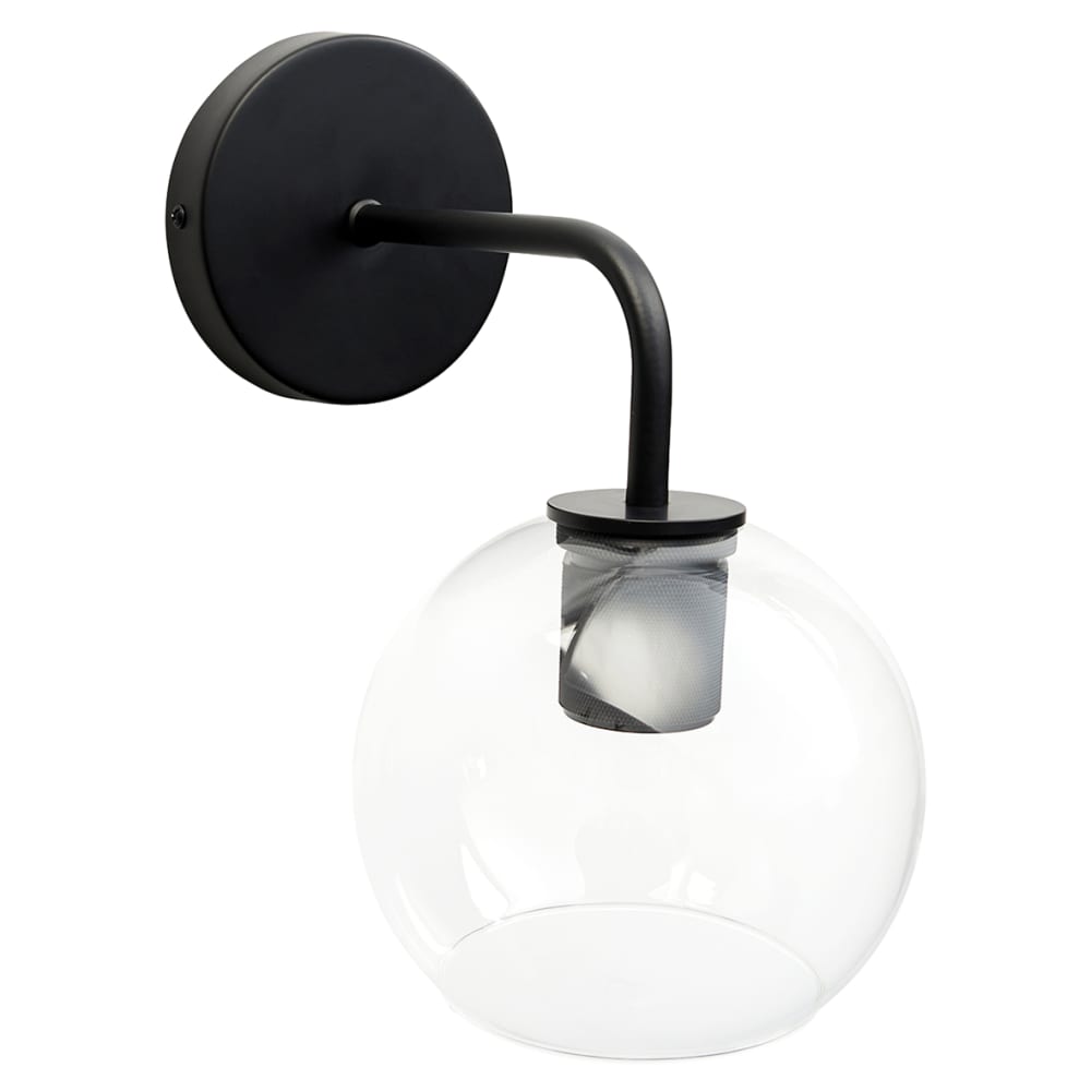 Altro Noord Knurled Indoor Wall Light - Matt Black Fittings and Domed Clear Glass Shade 