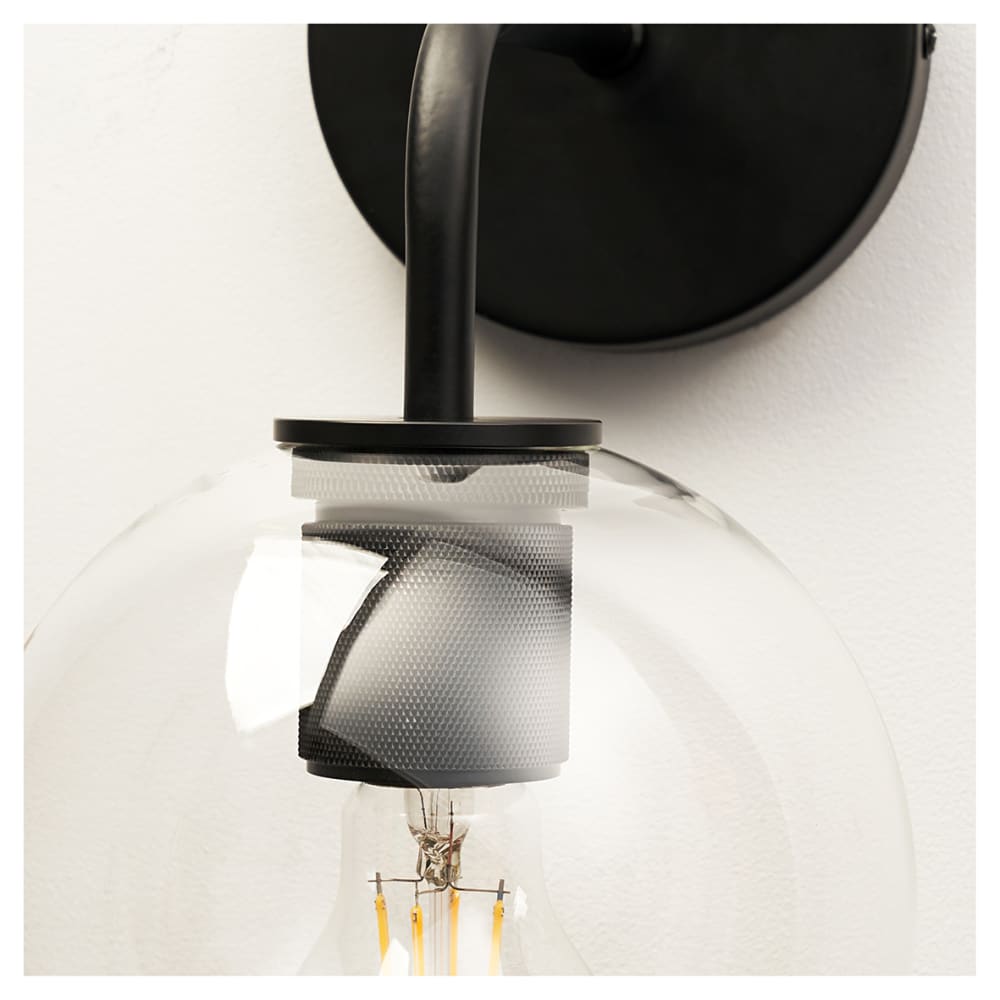 Altro Noord Knurled Indoor Wall Light - Matt Black Fittings and Domed Clear Glass Shade 