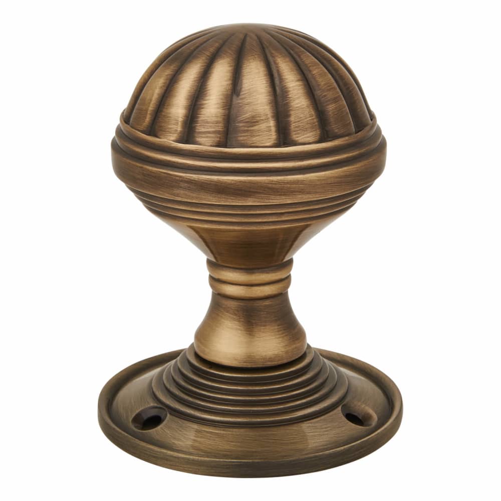 Altro Fluted Mortice Door Knob - 65mm Rose Diameter - Antique Brass
