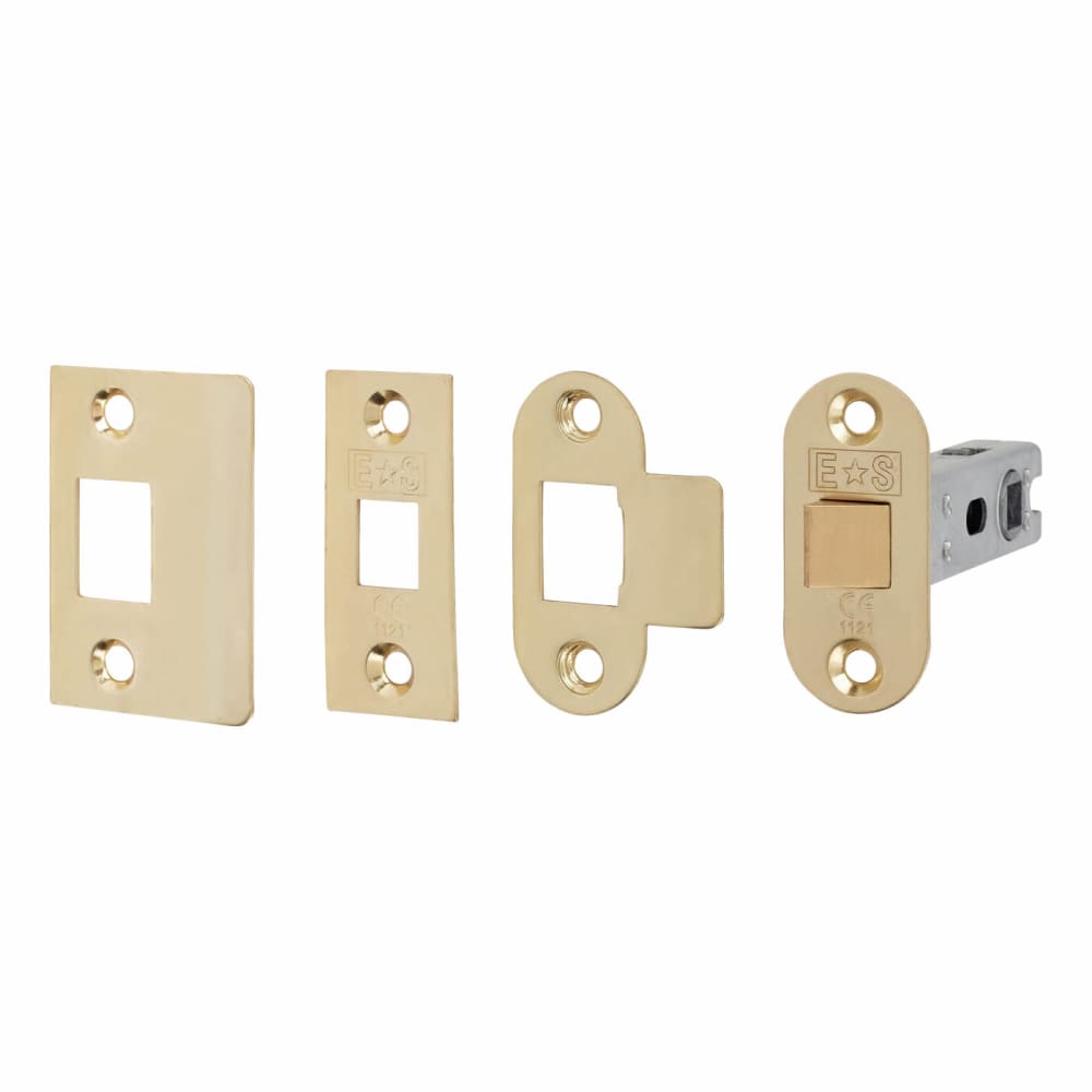 Touchpoint Contract Bolt Through Tubular Latch - 76mm Case - 56mm Backset - Radius - Polished Brass