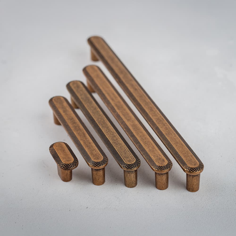 Hampstead Morley 19mm Bobbled D-Bar Cabinet Pull Handle - 1219mm Centres - Antique Brass