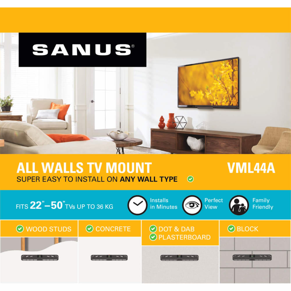 SECURA Wall Mount TV Bracket for 22-50" TVs - Fixed - All Wall