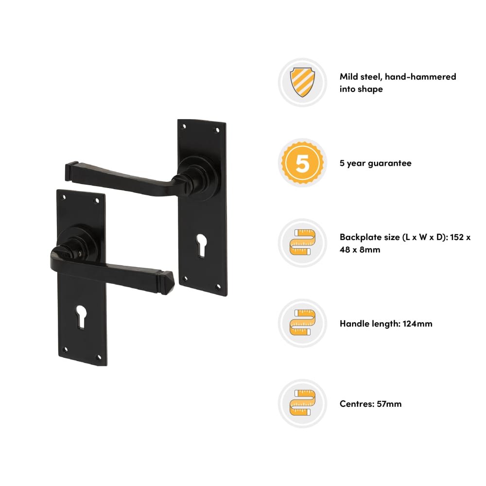 From The Anvil Avon Lock Door Handle - Keyhole - 152 x 48mm - Black