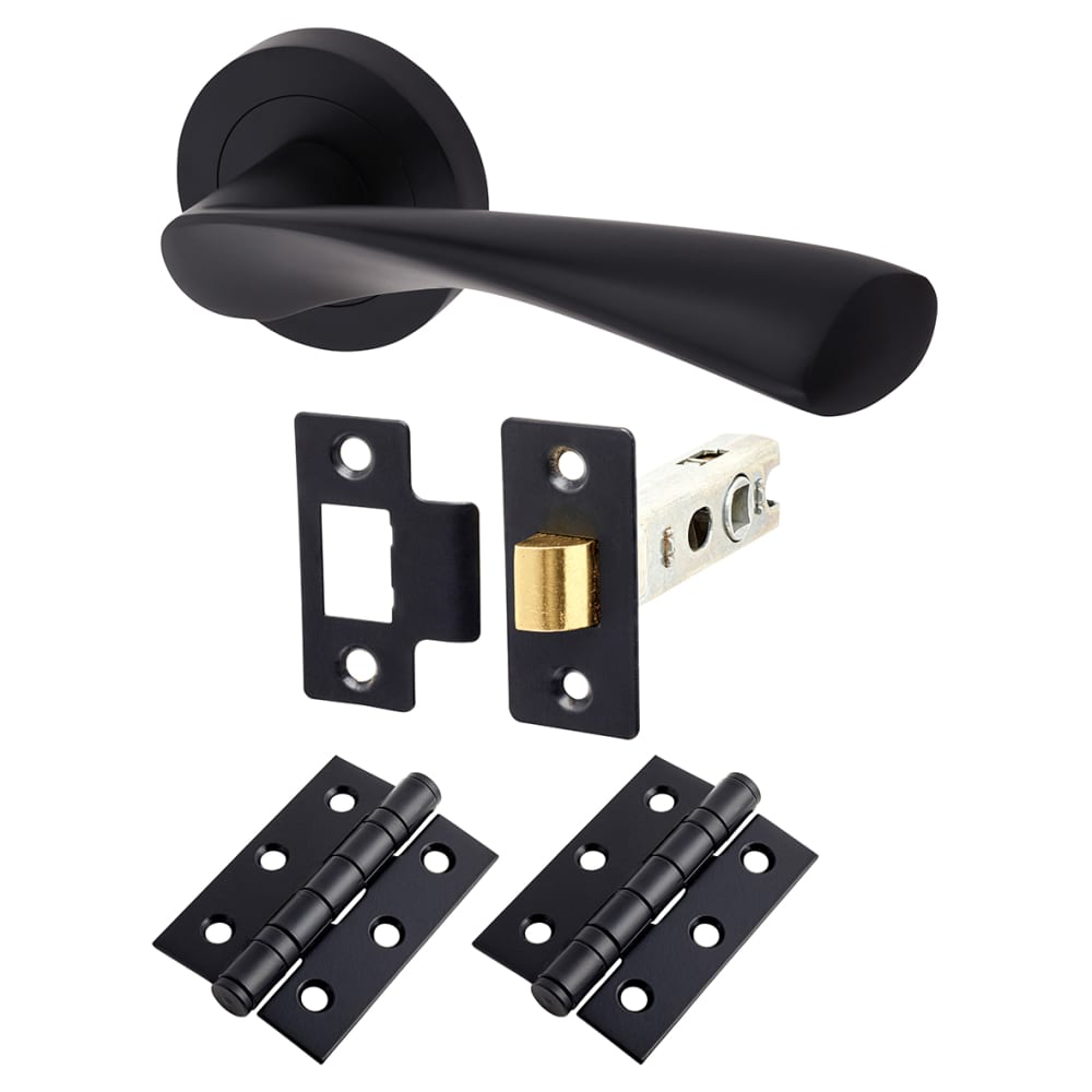 Touchpoint Ariel Latch Door Handle on Rose Kit - Matt Black