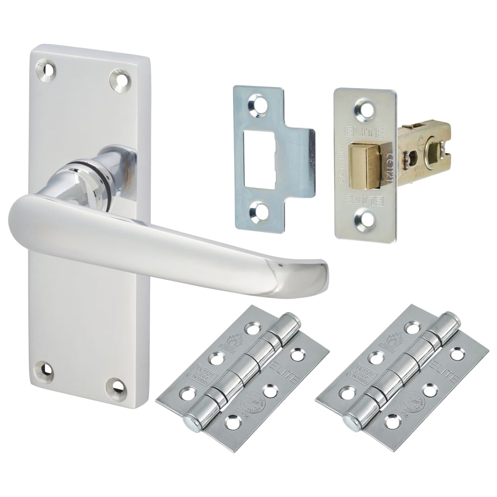 Touchpoint Victorian Latch Door Handle Kit - Short Plate - Polished Chrome