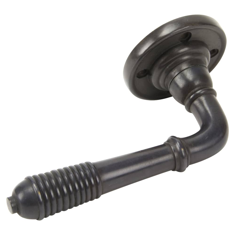 From The Anvil Reeded Beehive Door Handle on Rose - Aged Bronze