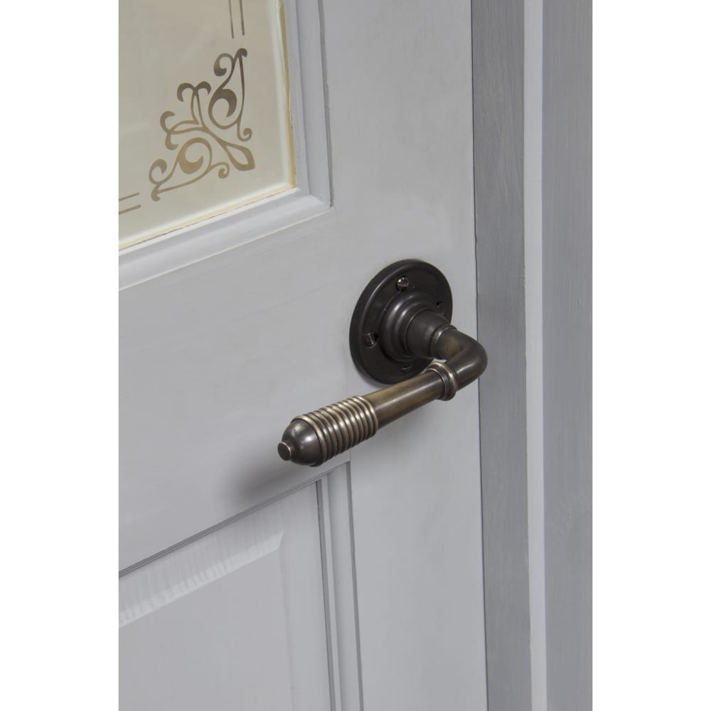From The Anvil Reeded Beehive Door Handle on Rose - Aged Bronze