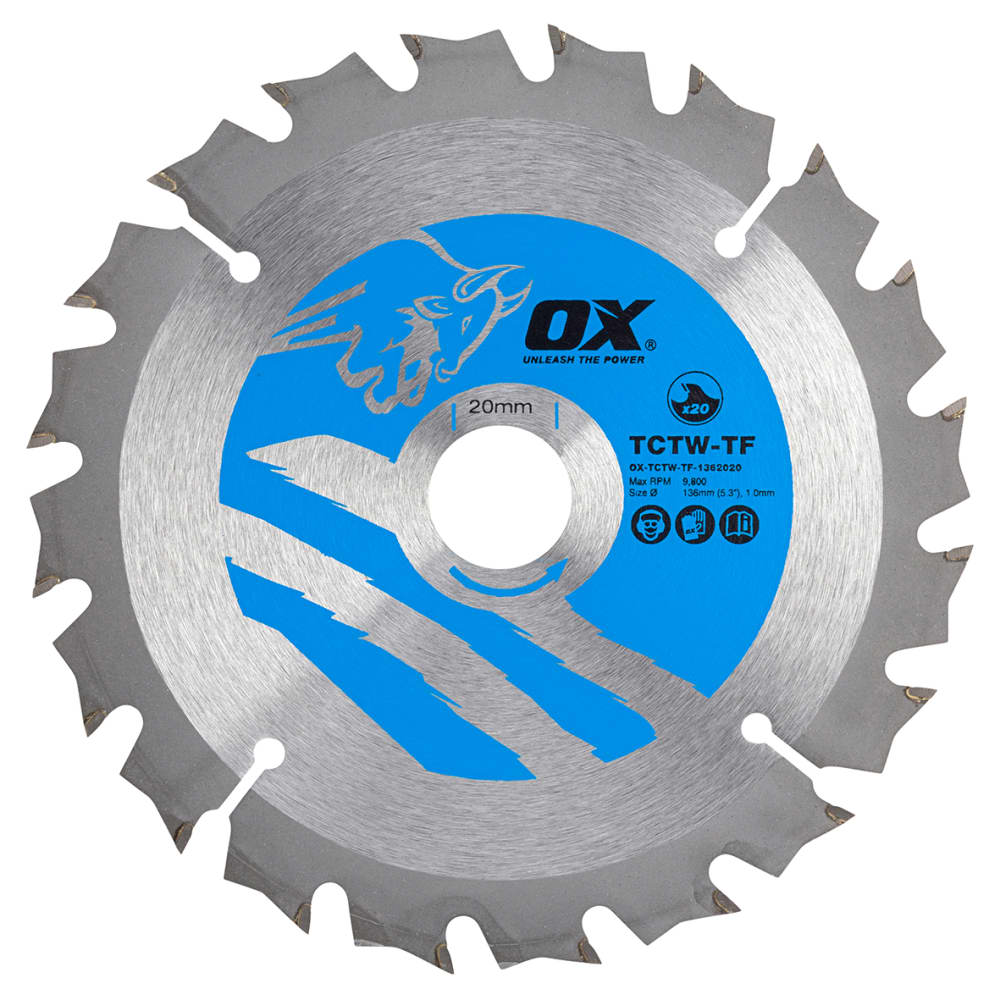 OX TCT Circular Saw Blade - 136 x 20mm - 20T - Wood - Thin Kerf