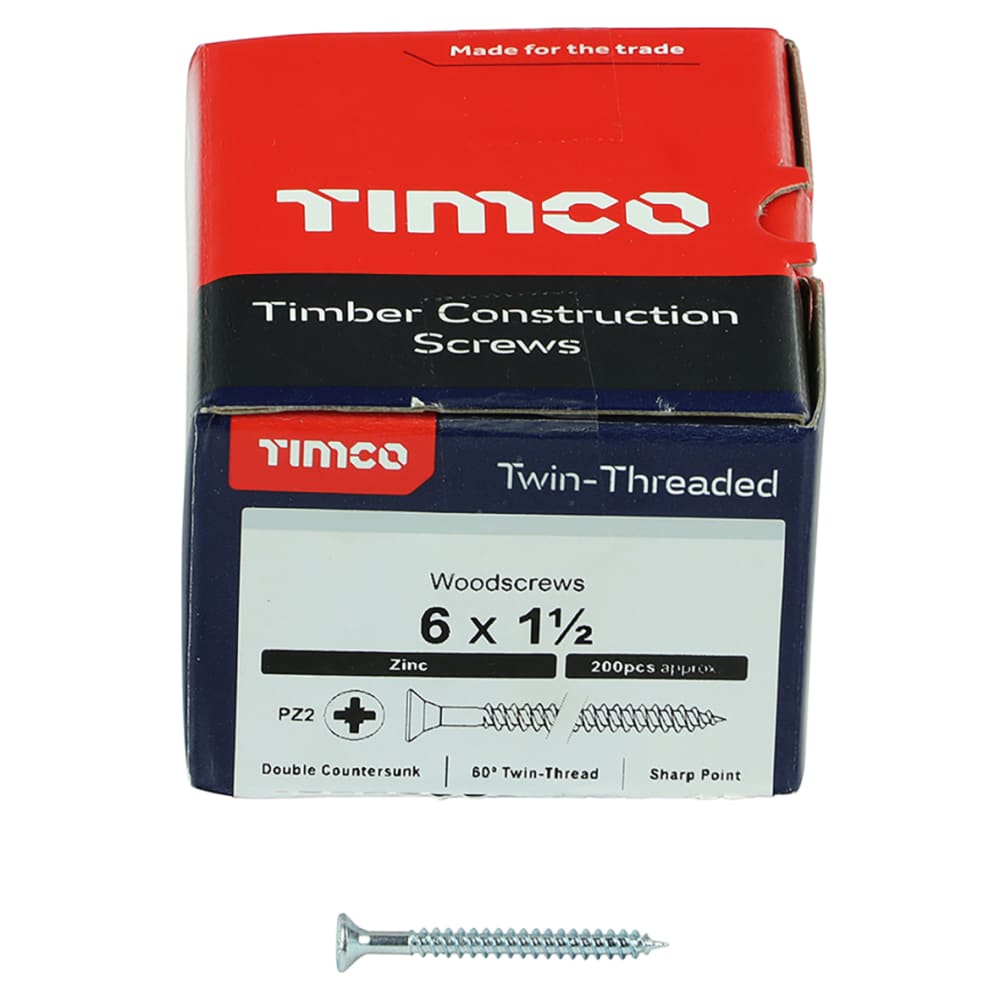 TIMco Countersunk Twin Thread Pozi Screw 6 x 1 1/2 Inch Pack 200