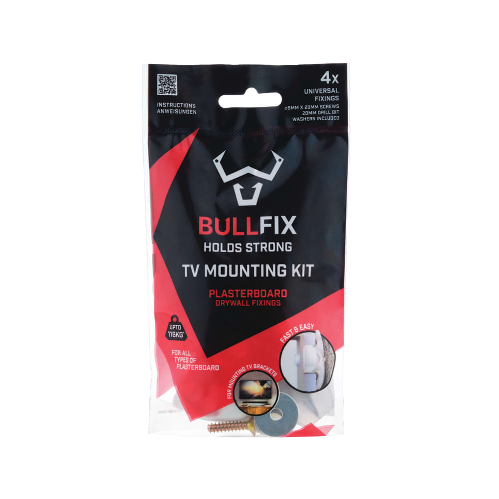 Bullfix Heavy Duty Plasterboard Fixing Kit for TV Brackets - 5 x 20mm - Pack of 4