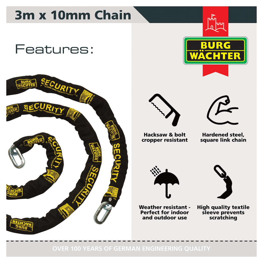 Burg Wachter GKM Fabric Sleeve Hardened Square Link Security Chain - 10 x 3000mm - Black