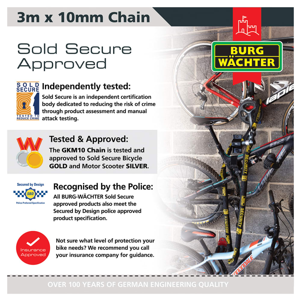 Burg Wachter GKM Fabric Sleeve Hardened Square Link Security Chain - 10 x 3000mm - Black