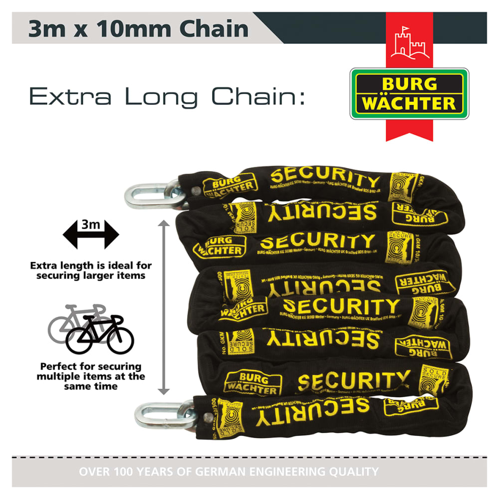 Burg Wachter GKM Fabric Sleeve Hardened Square Link Security Chain - 10 x 3000mm - Black