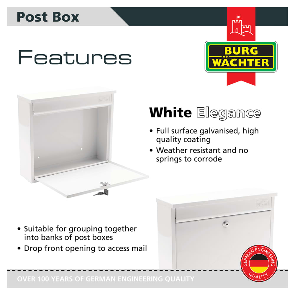 Burg Wachter Elegance Mailbox - 362 x 310 112mm - White