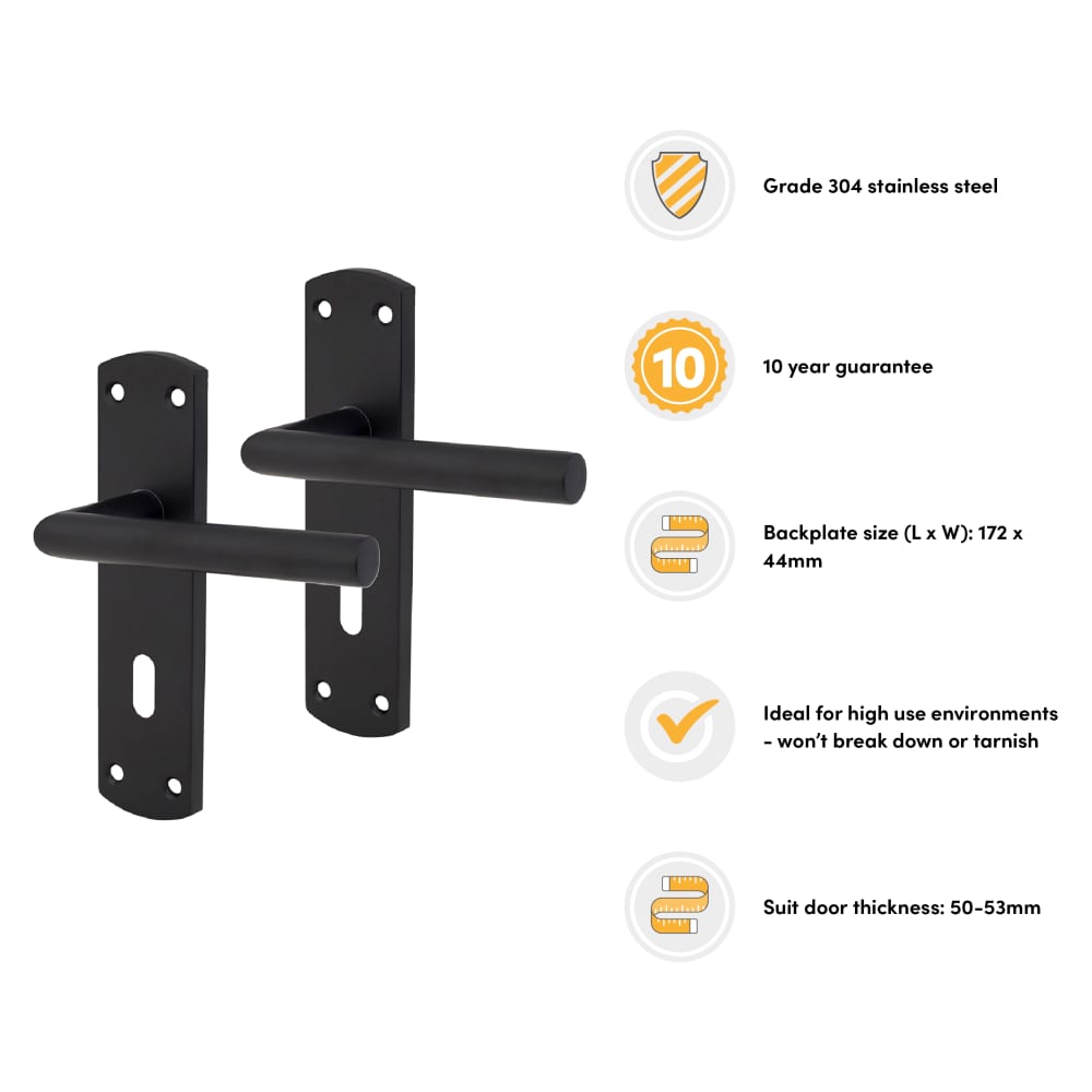 Altro Mitred Lock Door Handle - Keyhole - 172 x 44mm - Matt Black 
