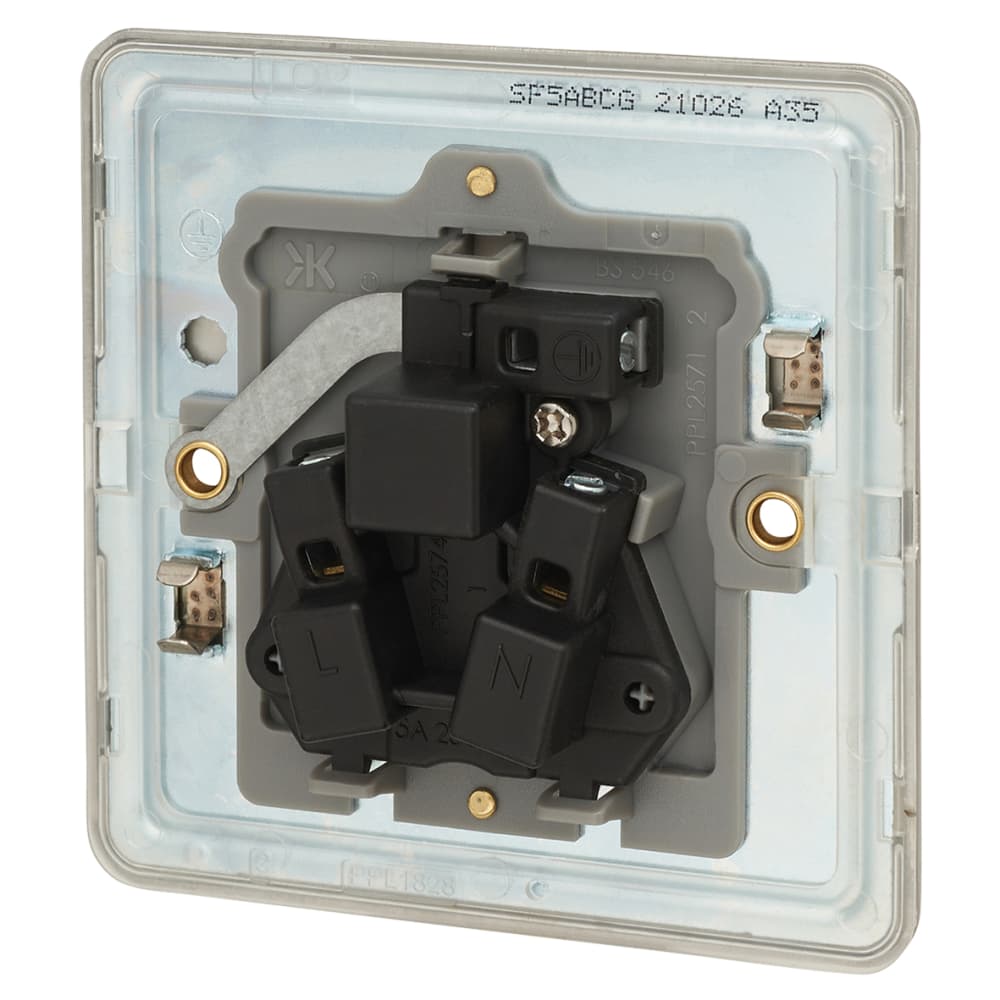 Knightsbridge 5A Screwless Flat Plate Unswitched Round Pin Socket - Brushed Chrome with Grey Insert