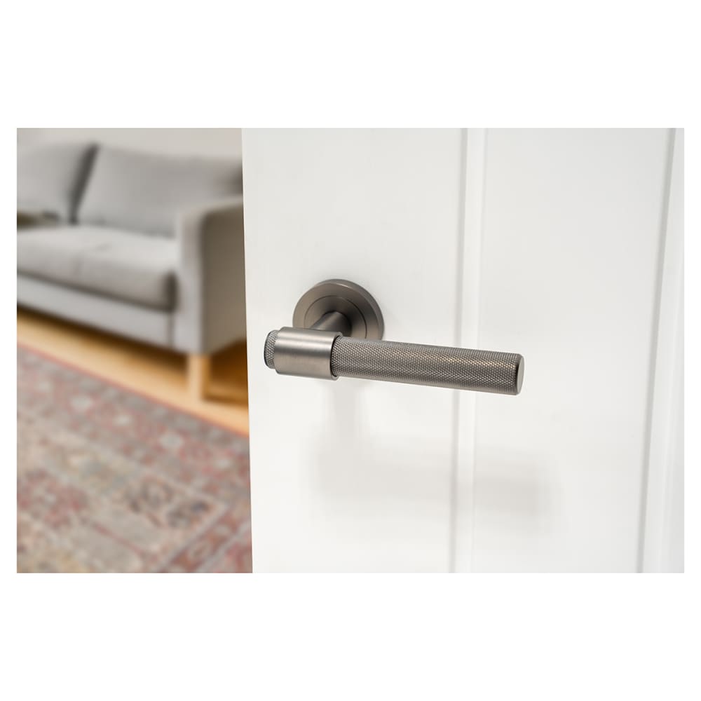 Hampstead Esme Knurled Door Handle on Rose - Anthracite Grey