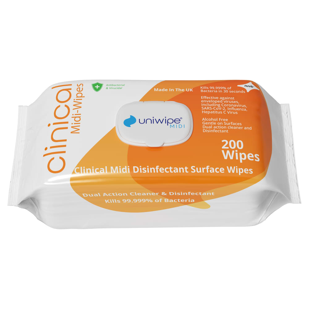 Uniwipe Antibacterial Clinical Midi-Wipes - Pack of 200