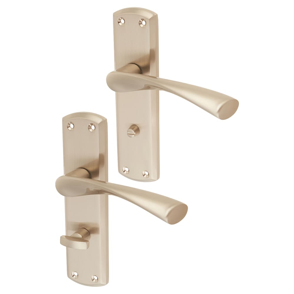 Touchpoint Monza Bathroom Door Handle - 175 x 45mm - Satin Nickel 