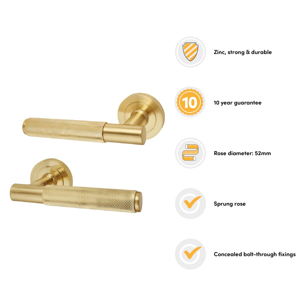 Altro Remi Knurled Door Handle on Rose - Satin Brass