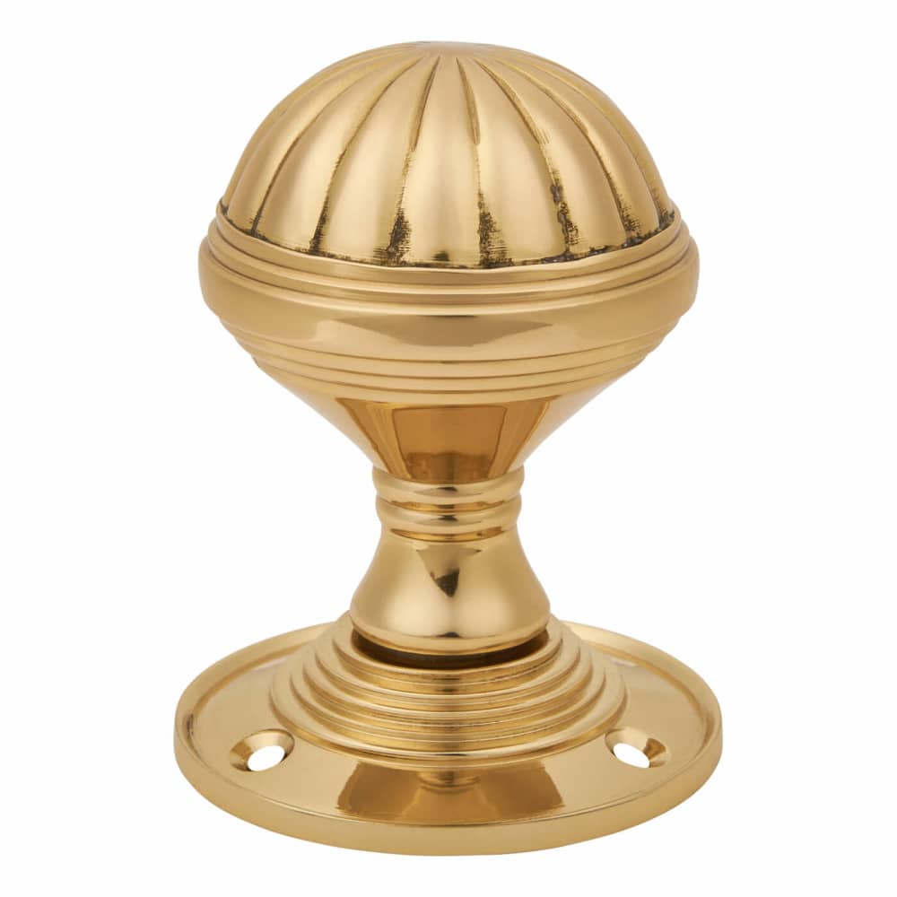 Altro Fluted Mortice Door Knob - 65mm Rose Diameter - Polished Brass