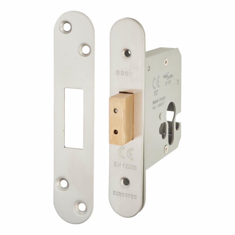 Hampstead Architectural Euro Profile Deadlock - 78mm Case - 57mm Backset - Radius - Satin Stainless